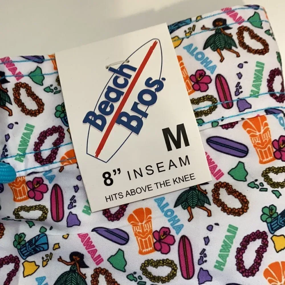 🔥Beach Bros micro hawaii white beach,pool short sz M New